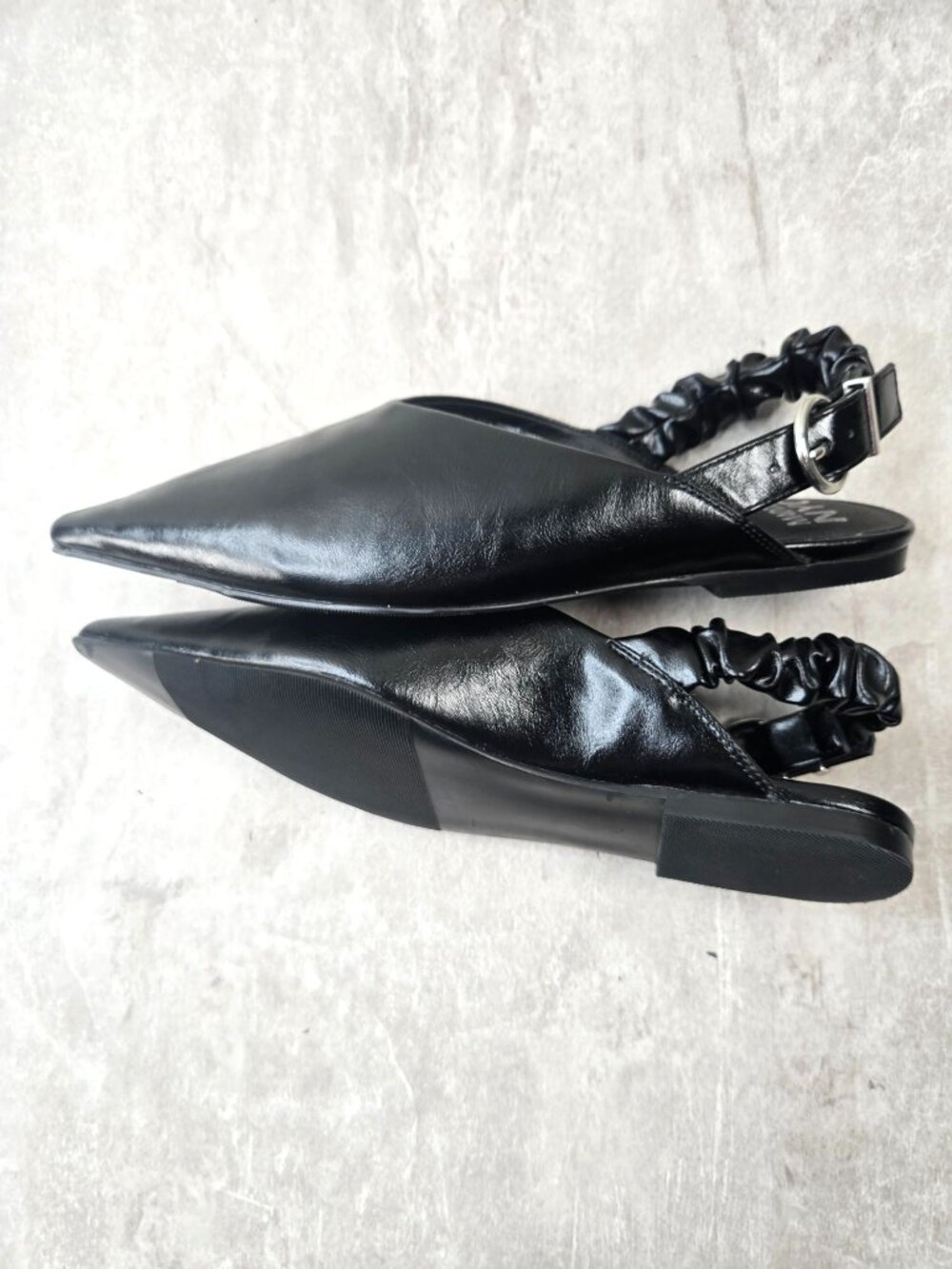 Madden NYC Pointed Toe Slingback Flats 7.5 Black Faux Leather Sleek Ballet Shoes - Picture 7 of 11